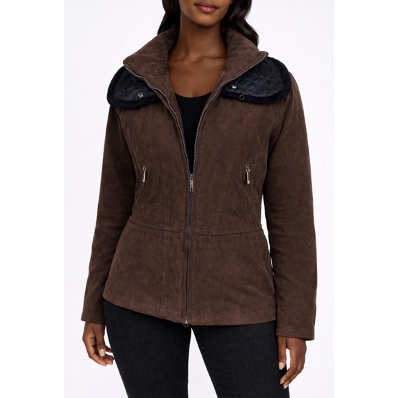 (VTG) METROPOLIS • Brown/Black Suede Fur Trim Jacket - Picture 2 of 16